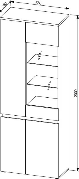 Vysoká vitrína Lille, dub artisan/antracit, s osvetlením