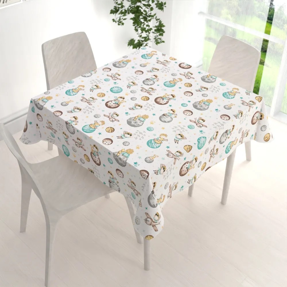 Biante Detský bavlnený štvorcový obrus Sandra SA-561 Malý princ na bielom 110x110 cm