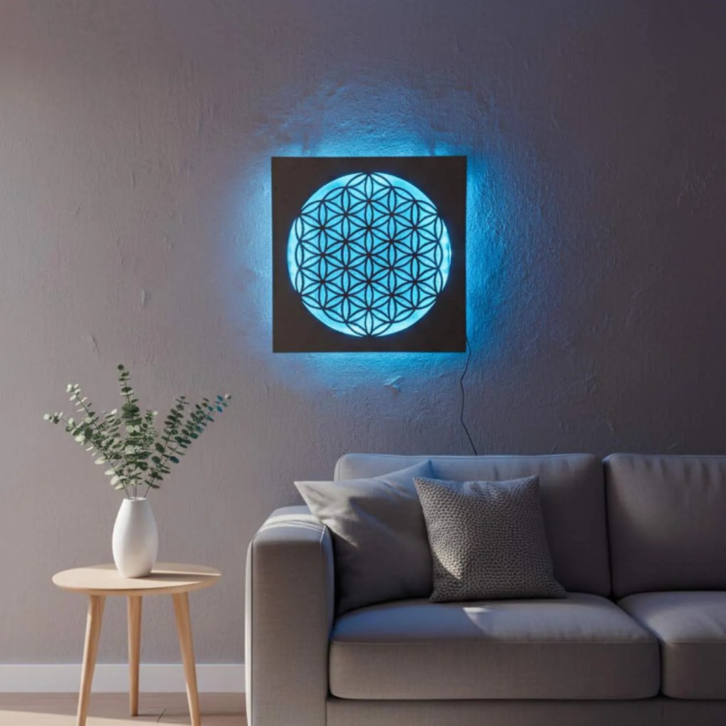 SENTOP | Drevená mandala Kvet života s LED podsvietením obraz na stenu | SENTOP LED0168