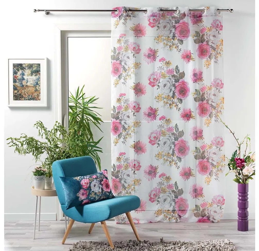 Douceur Hotová záclona na krúžkoch 140 x 240 cm Kvety Farba: Biela