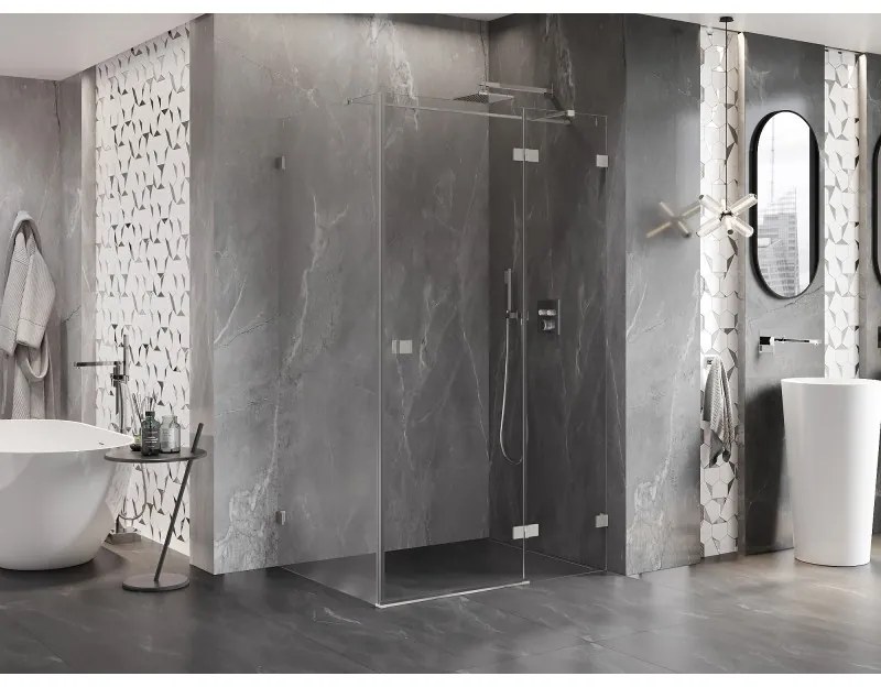 Mexen Lunar T, sklopný pravý sprchový kút 140 x 80 cm, 8mm číre sklo, oceľový profil, 834T-140-080-97-00-P