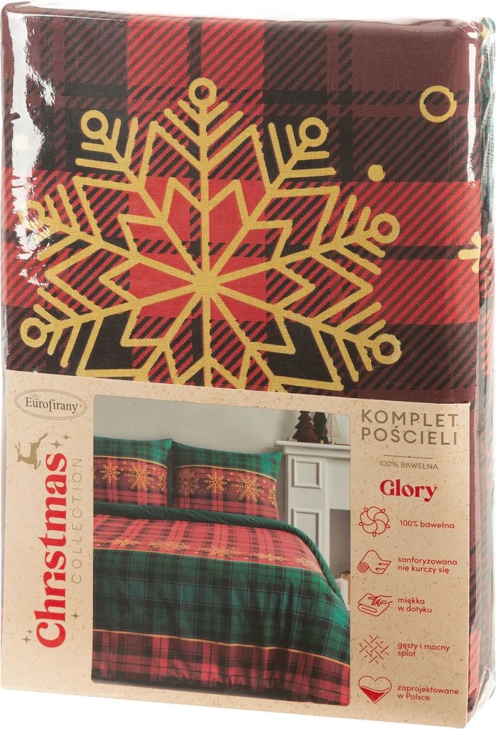 VIANOČNÉ RENFORCÉ OBLIEČKY GLORY 200X220 CM, 2 KS 70X80 CM VZOROVANÉ