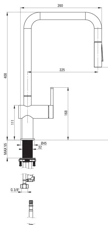 Deante Momi, drezová batéria s výsuvnou spŕškou h-408, biela matná, DEA-BKM_A73N