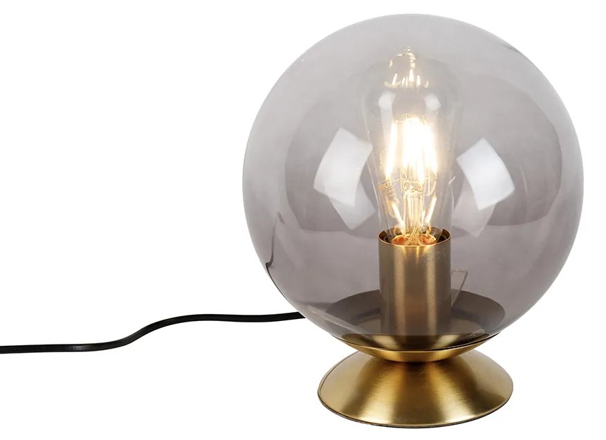 Art Deco stolná lampa mosadz s dymovým sklom - Pallon
