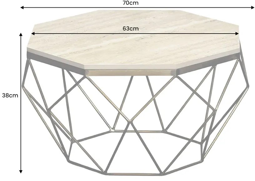 Konferenčný stolík DIAMOND 70cm regálový železný čierny travertín