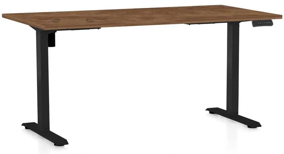Výškovo nastaviteľný stôl OfficeTech B, 160 x 80 cm, čierna podnož, dub silverjack
