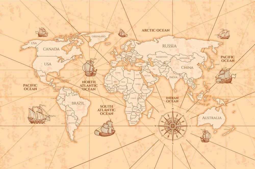 Samolepiaca tapeta mapa sveta so starými obchodnými cestami