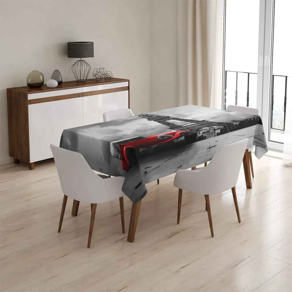 Sablio Obrus Eiffelova veža  a červené auto - 90x90 cm