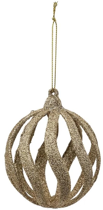 Plastová vianočná guľa, vlny, šampanská 8 cm 191995