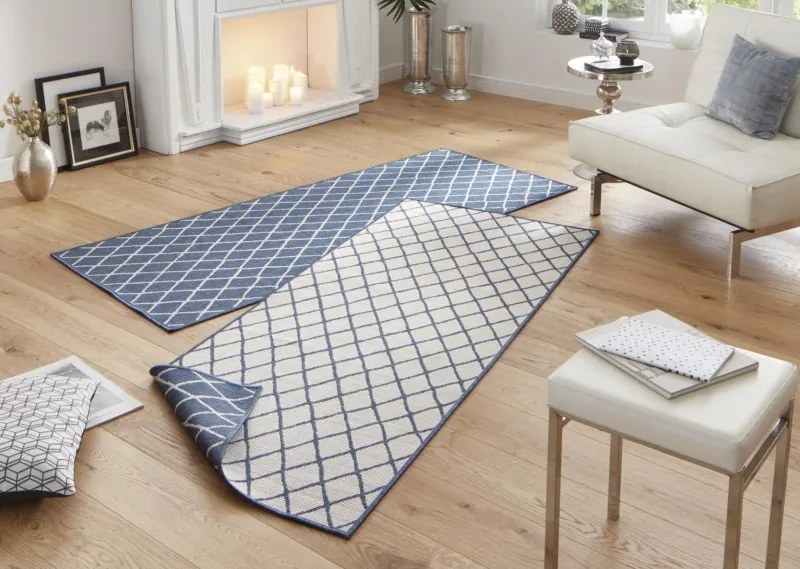 NORTHRUGS - Hanse Home koberce Kusový koberec Twin-Wendeteppiche 103119 blau creme – na von aj na doma - 80x250 cm