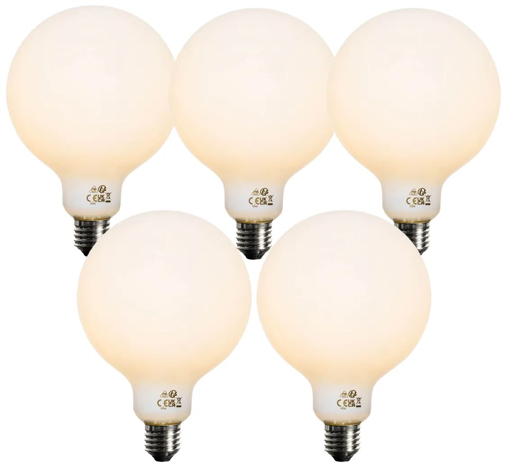 Sada 5 E27 stmievateľných opálových G125 LED žiaroviek 5W 450 lm 2200K