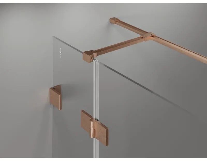 Mexen Lunar T, sklopný sprchový kút pravý 110 x 80 cm, 8mm číre sklo, profil medená matná, 834T-110-080-65-00-P
