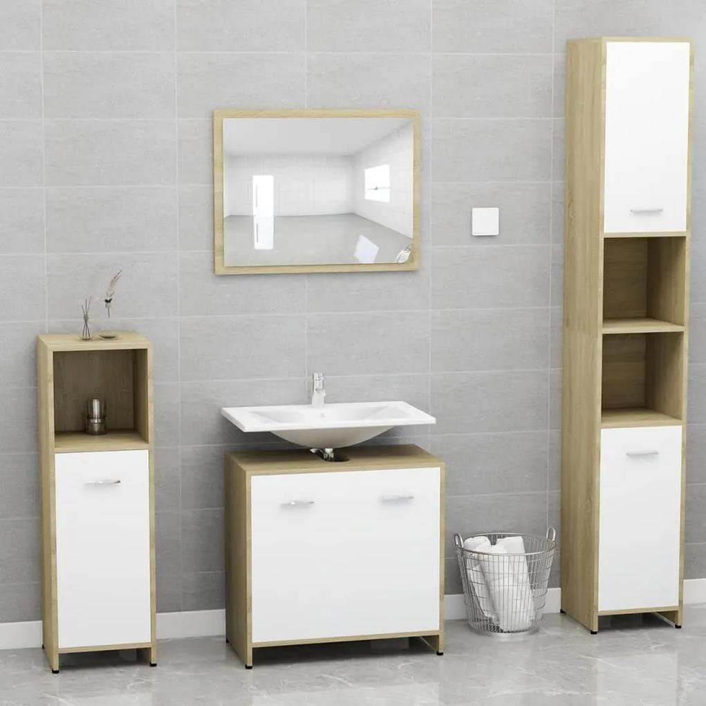 vidaXL Súprava kúpeľňového nábytku, biela a dub sonoma, drevotrieska