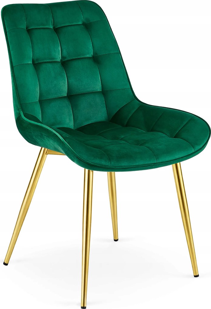 Zelená zamatová stolička BERA so zlatými nohami