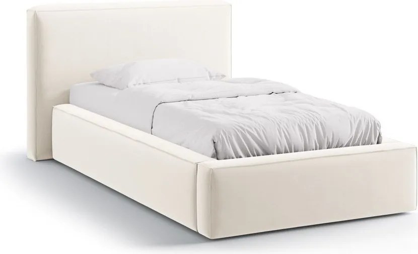 Krémová čalúnená jednolôžková posteľ s úložným priestorom s roštom 90x200 cm Jodie – Micadoni