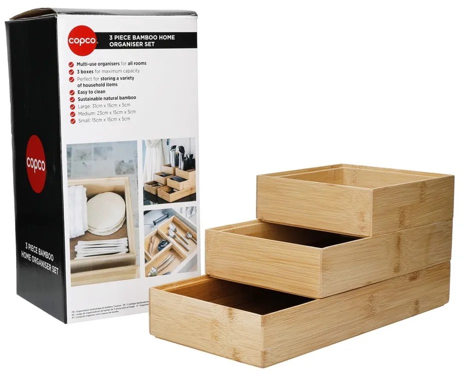 Bambusové organizéry do zásuvky v súprave 3 ks Copco - Kitchen Craft
