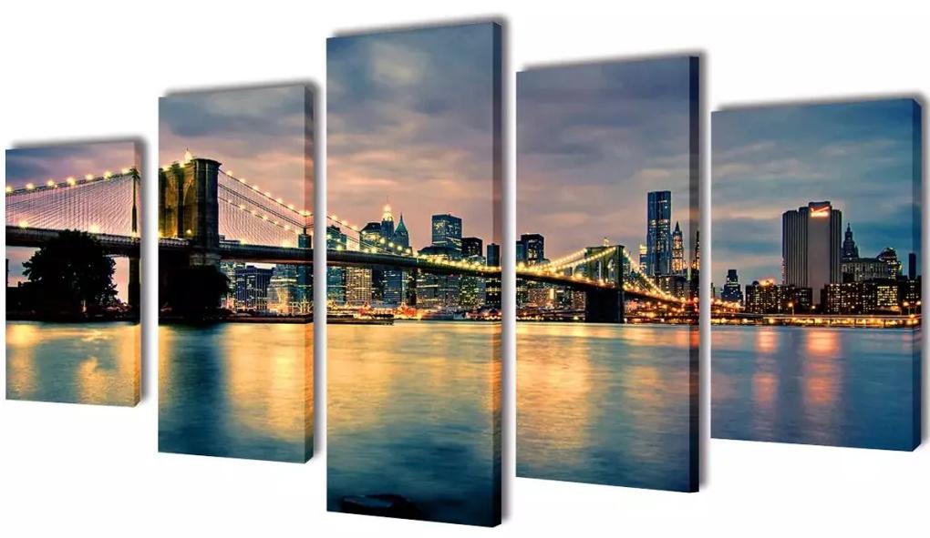vidaXL Sada obrazov na stenu, motív Brooklynský most a rieka 200 x 100 cm