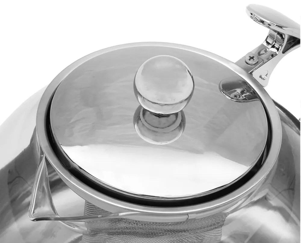 Monzana Čajník so sitkom TEA 1,2L+4 šálky, priesvitná, strieborná