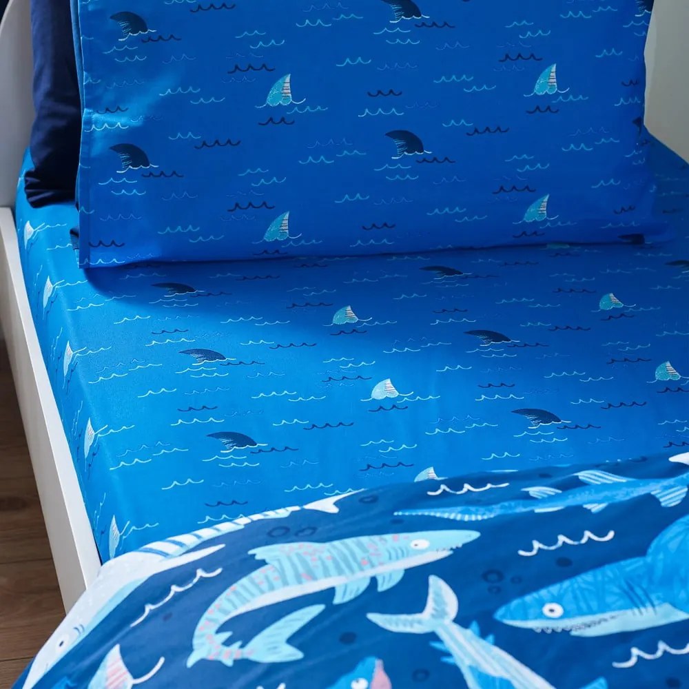 Modrá napínacia detská plachta na jednolôžko 90x190 cm Jawsome Shark – Catherine Lansfield