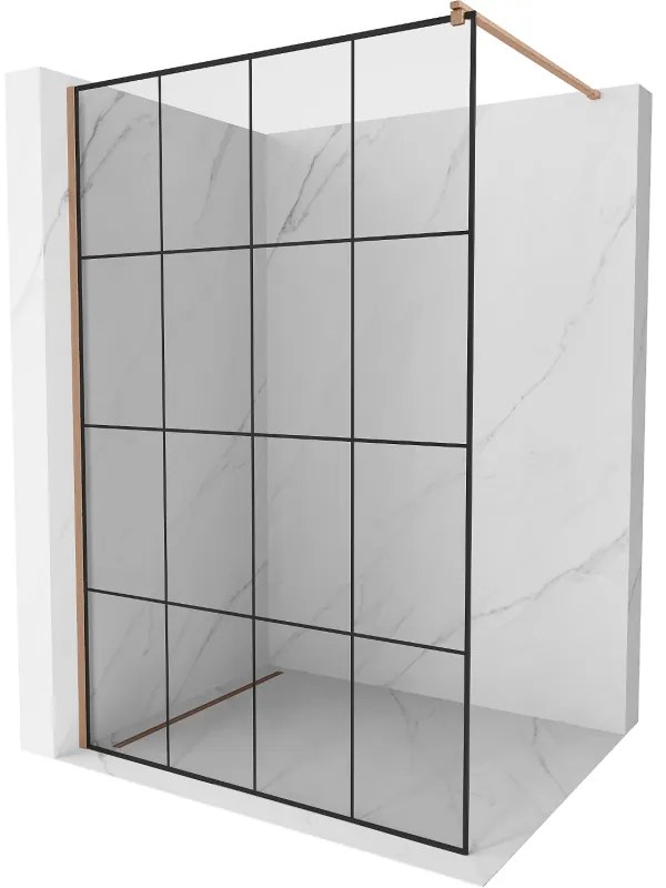 Mexen Kioto, sprchová zástena Walk-In 150 x 200 cm, 8mm číre sklo čierny vzor, medený matný profil, 800-150-101-65-77