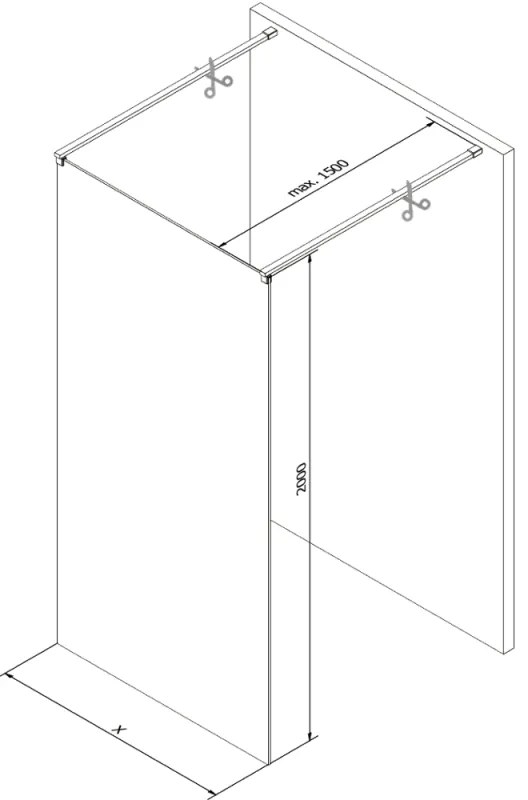 Mexen Kioto, priechodná sprchová zástena 110 x 200 cm, 8mm sklo s efektom zrkadla, 2x zlatá stabilizačná rozpera, profil ružové zlato, 800-110-002-60-50