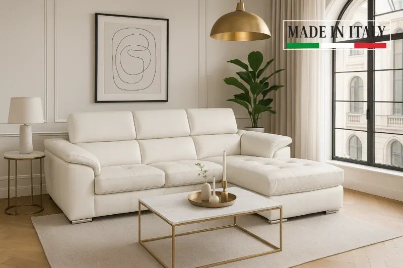 Kožená rohová sedacia súprava LOREN II, Ľavá, biela (madras - 122 white)