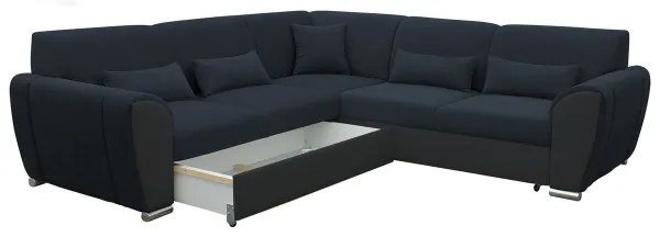 Rozkladacia rohová sedacia súprava s úložným priestorom v tvare L VISEU ľavá antracit/čierna