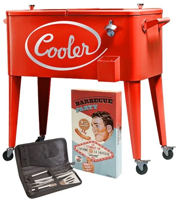Párty chladiaci box "Cooler retro" červený + darček, 83x78x40 cm