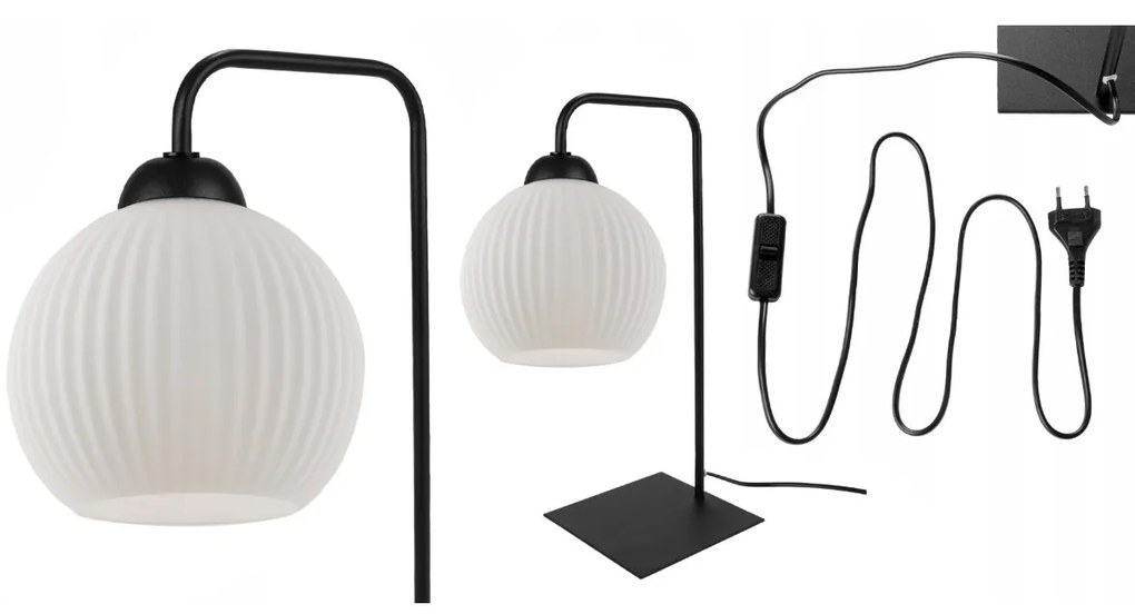 Stolná lampa Riffle Round, 1x biele sklenené tienidlo