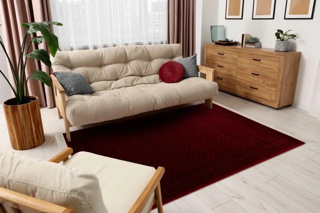 Koberec ORIENT 2958 so strapcami / rám, orientálny / klasický, bordový / čierny