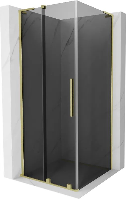 Mexen Velar L, sprchový kút s posuvnými dverami 90 x 90 cm, 8mm šedé sklo, zlatá matná, 871-090-090-43-55