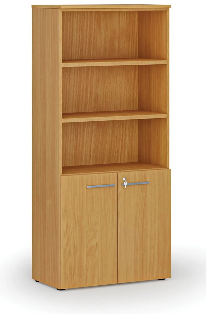 Kombinovaná kancelárska skriňa PRIMO WOOD, dvere na 2 poschodia, 800 x 420 x 1781 mm, buk
