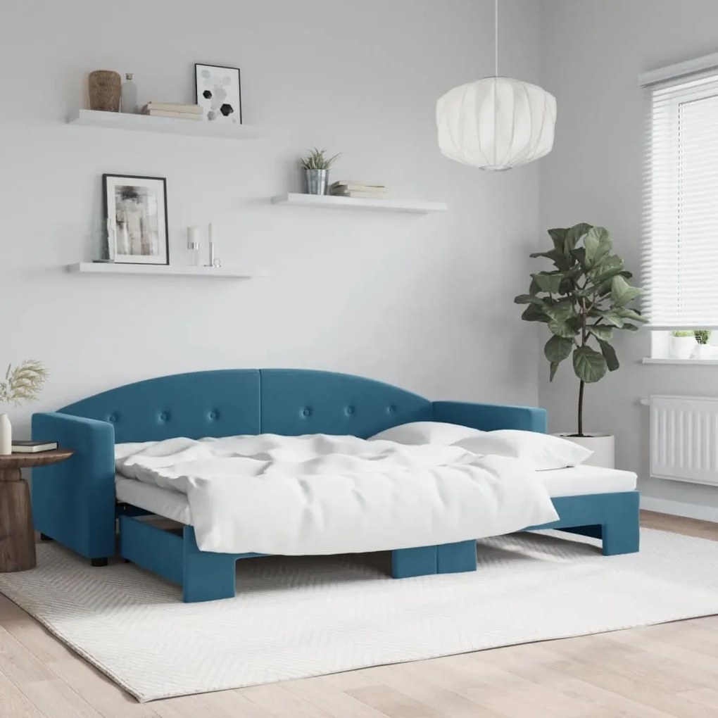 Denná posteľ s rozkladacou posteľou modrá 80x200 cm zamat 3197293