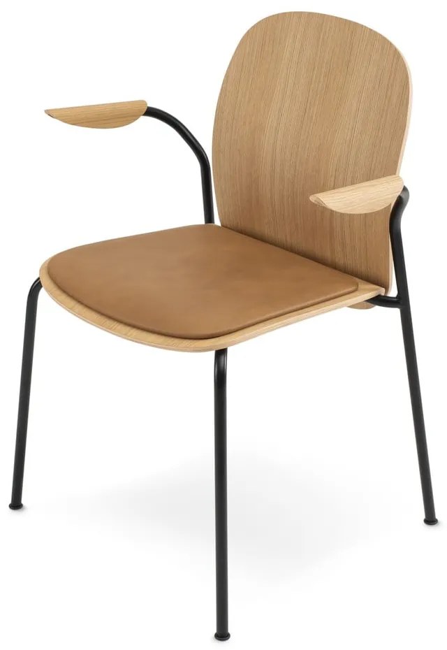 Koňakovohnedé/v prírodnej farbe jedálenské stoličky v súprave s podrúčkami/stohovateľné 2 ks v dekore duba Book – Gazzda