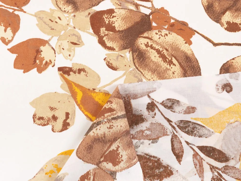 Biante Bavlnený záves Sandra SA-530 Hnedý eukalyptus na bielom 150x220 cm