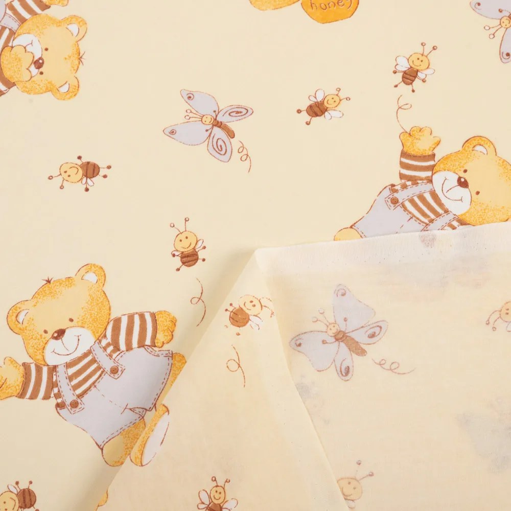 Biante Detský bavlnený záves Sandra SA-730 Medvedíky a včielky na svetlo žltom 150x140 cm