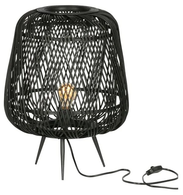 Čierna stolová lampa z bambusu WOOOD Moza, ø 36 cm