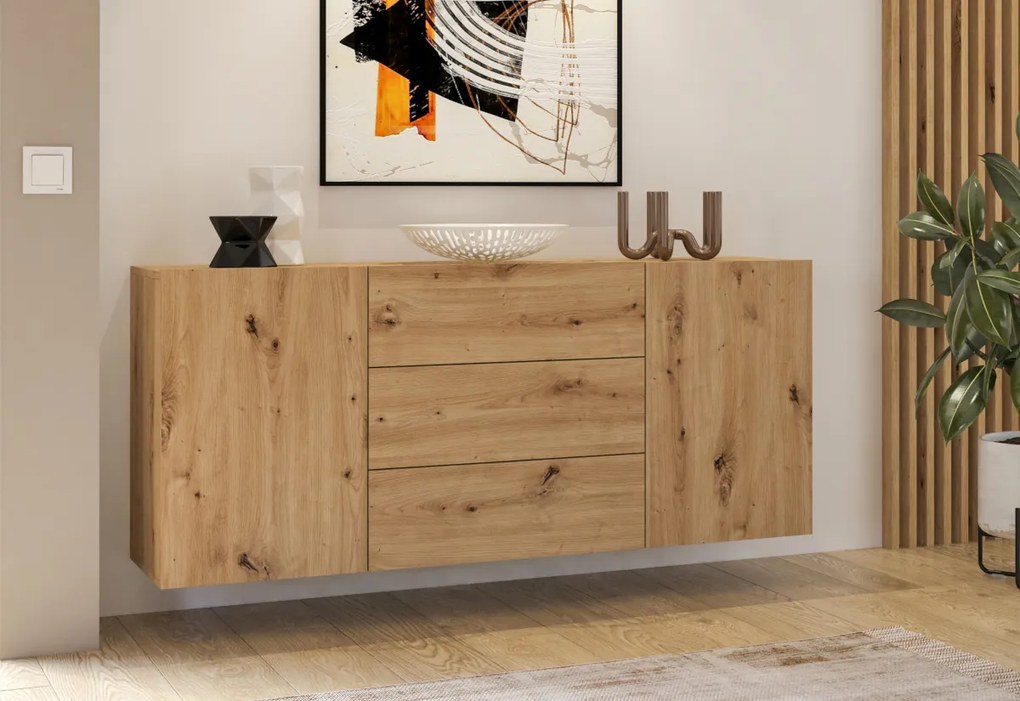 Komoda AVANA 2D3S, 140x63x35, biela/wotan dub