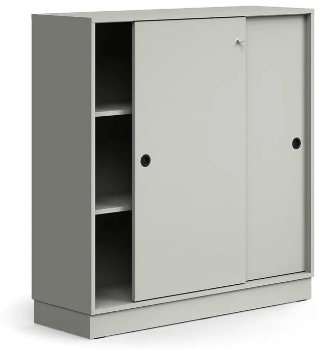 Skriňa s posuvnými dverami QBUS, 2 police, so soklom, s madlom, 1252x1200x400 mm, svetlošedá