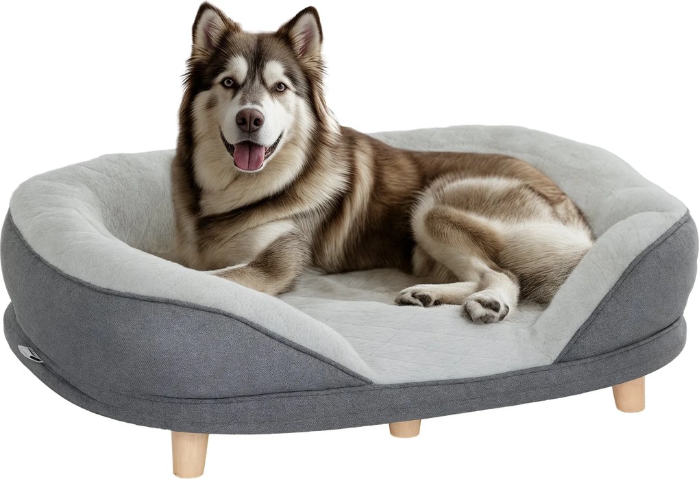 PawHut Psí gauč, Prateľný poťah, Psí gauč s opierkou a drevenými nohami, Mačací gauč, Psí pelech pre stredne veľké psy do 25 kg, 90 cm x 78 cm x 25 cm