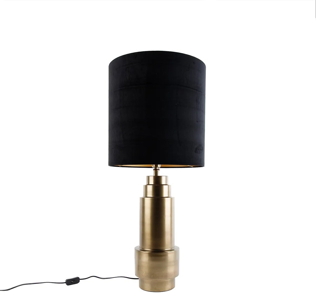 Stolná lampa bronzová s tienidlom z velúru čierna so zlatom 40 cm - Bruut