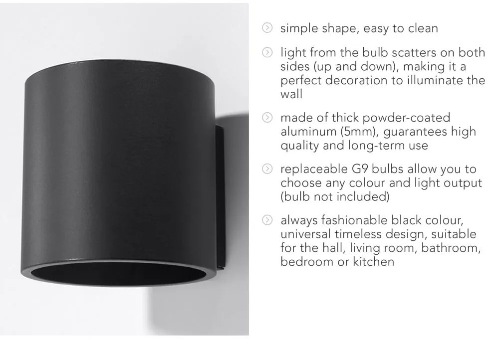 Čierne nástenné svietidlo Sollux Roda