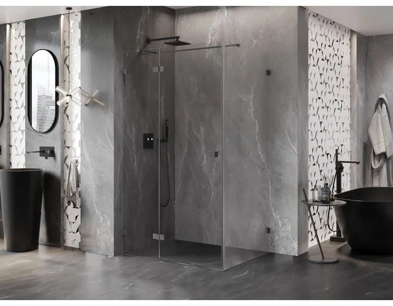 Mexen Lunar T, sklápací sprchový kút ľavý 140 x 70 cm, 8mm číre sklo, profil grafit brúsený, 834T-140-070-66-00-L
