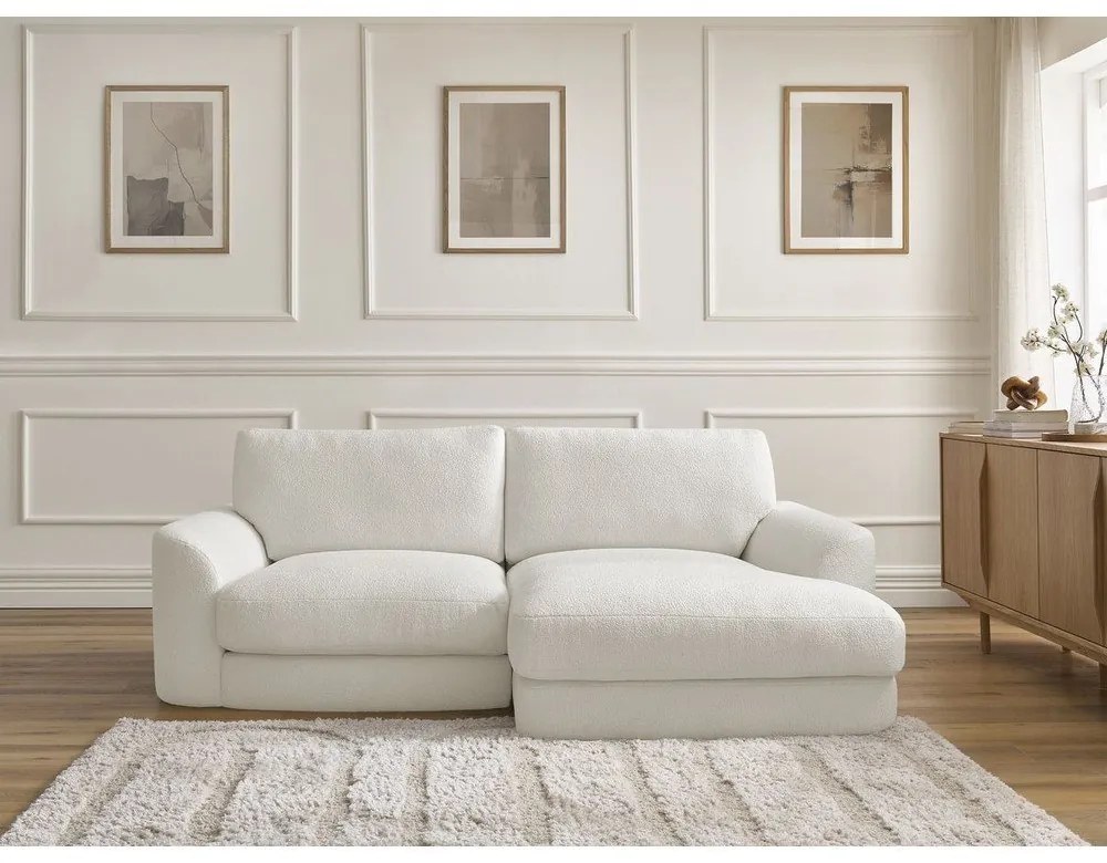 Biela rohová pohovka z textílie buklé (pravý roh/s leňoškou) Leonore – Bobochic Paris