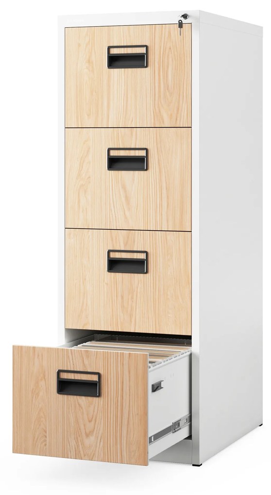 Kovová kartotéka, 4 zásuvky SARA V4, 460 x 1320 x 620 mm, Eco Design: biela/ dub sonoma