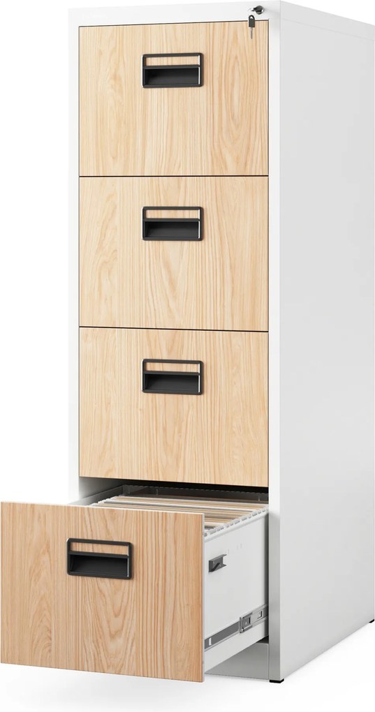 Kovová kartotéková skriňa so 4 zásuvkami, biela/dub Sonoma, 460x1320x620 mm: SARA Eco Design