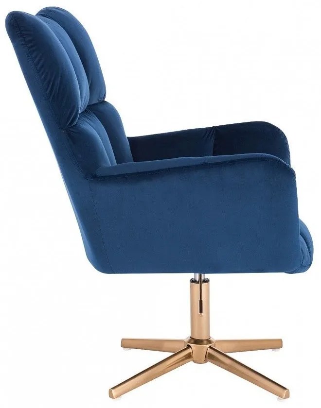 LuxuryForm DESIGN Otočné kreslo AURORA VELUR na zlatom kríži - modré
