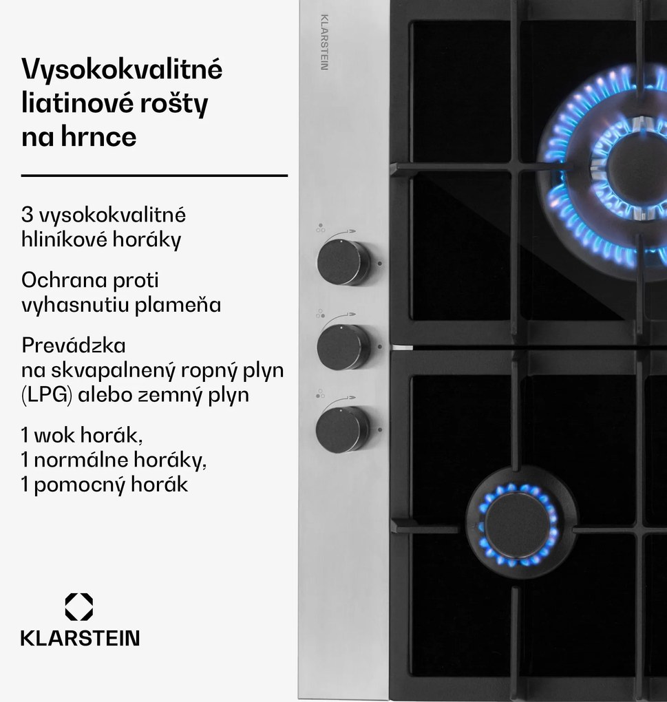 Klarstein Alchemist, plynová varná doska, 3 hliníkové horáky, sklokeramická