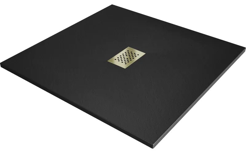 Mexen Hugo, štvorcová sprchová vanička SMC 100 x 100 cm, čierna, zlatá krytka, 42701010-G