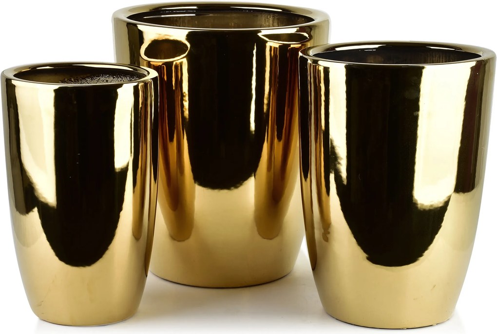 Sada 3 ks keramických květináčů NEVA GOLD XVI zlatá